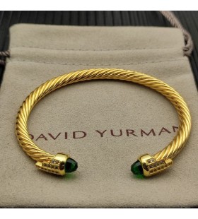 Klasyczny Damski bransoleta-mankiet David Yurman z Żółtego złota 18 Karat z ciemno-zielonymi Diamentami 5 mm
