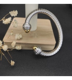 Klasyczna damska bransoletka mankiet David Yurman ze srebra z kopułami z Żółtego Złota 14 Ct i brylantami 7 mm