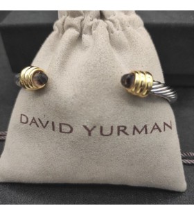 Klasyczna damska bransoletka mankiet David Yurman ze Srebra z Żółtego Złota 14 Karat i ametyst 5 mm