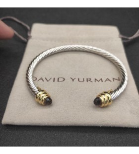 Klasyczna damska bransoletka mankiet David Yurman ze Srebra z Żółtego Złota 14 Karat i ametyst 5 mm
