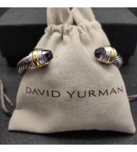 Klasyczna damska bransoletka mankiet David Yurman ze Srebra z Żółtego Złota 14 Karat i ametyst 7 mm