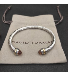 Klasyczna damska bransoletka mankiet David Yurman ze Srebra z Żółtego Złota 14 Ct i diamentami w kolorze Szampana, 5 mm
