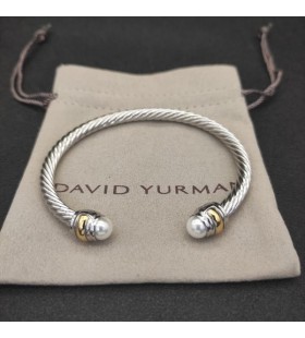 Klasyczna damska bransoletka mankiet David Yurman ze Srebra z Żółtego Złota 14 Karat i perłami 5 mm