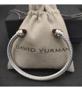Klasyczna damska bransoletka mankiet David Yurman ze Srebra z Żółtego Złota 14 Karat i czerwonymi diamentami 5 mm