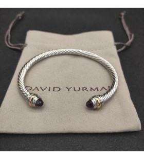 Klasyczna damska bransoletka mankiet David Yurman ze Srebra z Żółtego Złota 14 Karat i czerwonymi diamentami 5 mm
