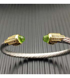 Klasyczny Damski bransoleta-mankiet David Yurman ze Srebra z Żółtego Złota 18 Karat i jasno-zielonych Diamentów 5 mm