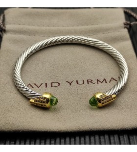 Klasyczny Damski bransoleta-mankiet David Yurman ze Srebra z Żółtego Złota 18 Karat i jasno-zielonych Diamentów 5 mm
