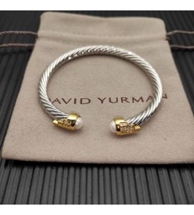 Klasyczny Damski bransoleta-mankiet David Yurman ze Srebra z Żółtego Złota 18 Karat i Perłami 5 mm