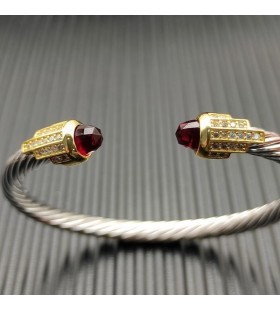 Klasyczny Damski bransoleta-mankiet David Yurman ze Srebra z Żółtego Złota 18 Karat i Czerwonymi Diamentami 5 mm