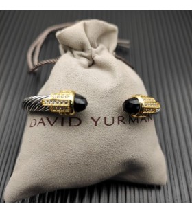 Klasyczna damska bransoletka mankiet David Yurman ze Srebra z Żółtego Złota 18 Karat i Czarnymi Diamentami 7 mm