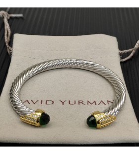 Klasyczny Damski bransoleta-mankiet David Yurman ze Srebra z Żółtego Złota 18 Karat i Ciemno-Zielonych Diamentów 7 mm