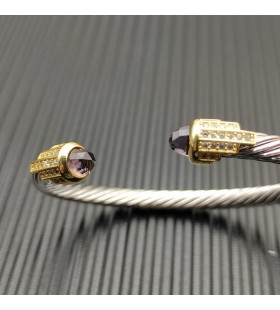 Klasyczna damska bransoletka mankiet David Yurman ze Srebra z Żółtego Złota 18 Karat I Fioletowe Diamenty 5 mm