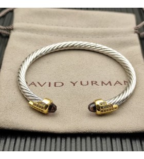 Klasyczna damska bransoletka mankiet David Yurman ze Srebra z Żółtego Złota 18 Karat I Fioletowe Diamenty 5 mm