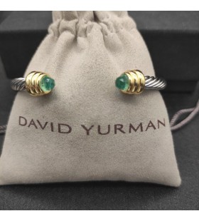 Klasyczna damska bransoletka mankiet David Yurman ze Srebra z Żółtego Złota 18 Karat i Niebieski topaz 5 mm
