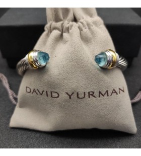 Klasyczny Damski bransoleta-mankiet David Yurman ze Srebra z Żółtego Złota 18 Karat i Niebieski Topaz 7 mm