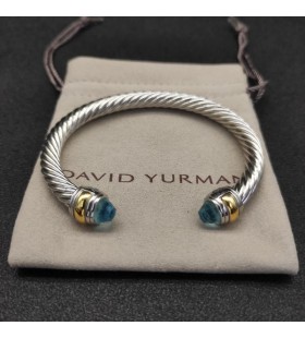 Klasyczny Damski bransoleta-mankiet David Yurman ze Srebra z Żółtego Złota 18 Karat i Niebieski Topaz 7 mm