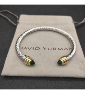 Klasyczny Damski bransoleta-mankiet David Yurman ze Srebra z Żółtego Złota 18 Karat i ciemno-zielonym brylantem 5 mm