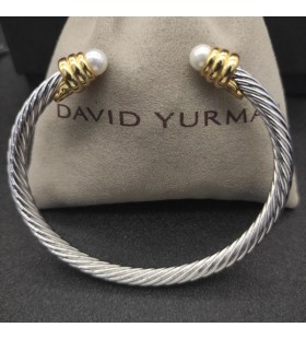 Klasyczny Damski bransoleta-mankiet David Yurman ze Srebra z Żółtego Złota 18 Karat i perłami 5 mm