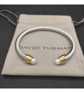 Klasyczny Damski bransoleta-mankiet David Yurman ze Srebra z Żółtego Złota 18 Karat i perłami 5 mm