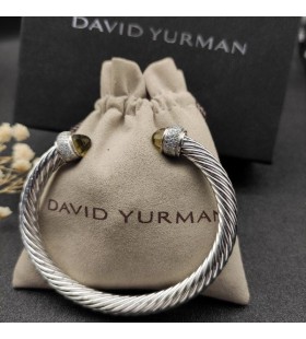 Klasyczna damska bransoletka mankiet David Yurman ze srebra z brązowymi Diamentami i Pawie o średnicy 7 mm