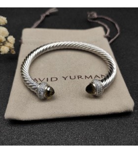 Klasyczna damska bransoletka mankiet David Yurman ze srebra z brązowymi Diamentami i Pawie o średnicy 7 mm