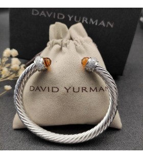 Klasyczna damska bransoletka mankiet David Yurman ze srebra z brylantami w kolorze Szampana i Pawie 7 mm