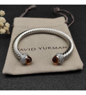 Klasyczna damska bransoletka mankiet David Yurman ze srebra z brylantami w kolorze Szampana i Pawie 7 mm