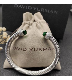 Klasyczna damska bransoletka mankiet David Yurman ze srebra ze Szmaragdami i diamentami Pawie 7 mm