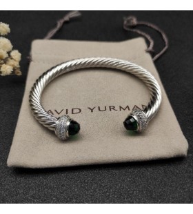 Klasyczna damska bransoletka mankiet David Yurman ze srebra ze Szmaragdami i diamentami Pawie 7 mm