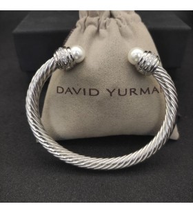 David Юрман Klasyczna Damska Bransoletka Mankiet ze Srebra z Perłami i Diamentami 7 mm