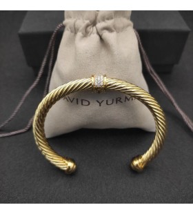 Klasyczny Damski bransoleta-mankiet David Yurman z Żółtego złota 18 Karat z brylantami Pawie 7 mm