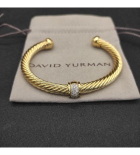 Klasyczny Damski bransoleta-mankiet David Yurman z Żółtego złota 18 Karat z brylantami Pawie 7 mm