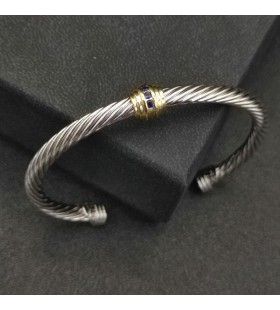 Klasyczny Damski bransoleta-mankiet David Yurman ze srebra z Żółtego Złota 18 Karat i Niebieskimi diamentami 4 mm