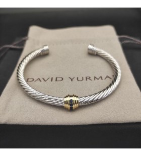 Klasyczny Damski bransoleta-mankiet David Yurman ze srebra z Żółtego Złota 18 Karat i Niebieskimi diamentami 4 mm