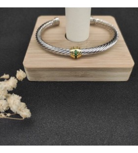 Klasyczny Damski bransoleta-mankiet David Yurman ze srebra z Żółtego Złota 18 Karat i Zielonych diamentów 4 mm