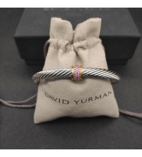Klasyczny Damski bransoleta-mankiet David Yurman ze srebra z Żółtego Złota 18 Karat i Różowe diamenty Pawie 7 mm
