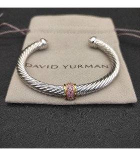 Klasyczny Damski bransoleta-mankiet David Yurman ze srebra z Żółtego Złota 18 Karat i Różowe diamenty Pawie 7 mm