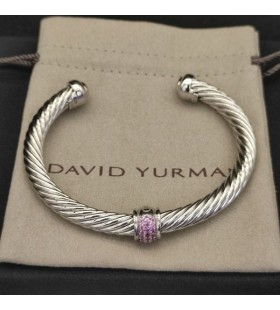 Klasyczny Damski bransoleta-mankiet David Yurman ze srebra z Różowymi Diamentami Pawie 7 mm