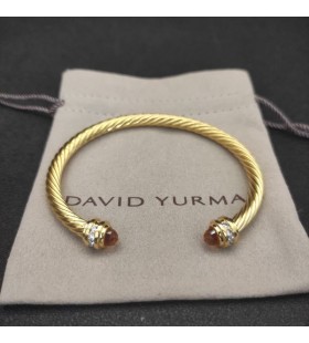David Юрман Klasyczna Damska bransoletka mankiet Cablespira z Żółtego złota 18 Karat z brylantami w kolorze Szampana, 5 mm