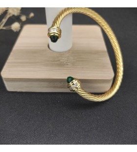 Klasyczny Damski bransoleta-mankiet Cablespira z Żółtego złota 18 Karat z ciemno-zielonymi Diamentami 5 mm David Yurman