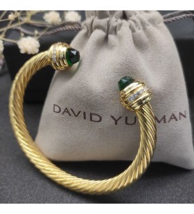 Klasyczny Damski bransoleta-mankiet Cablespira z Żółtego złota 18 Karat z ciemno-zielonymi Diamentami 7 mm David Yurman
