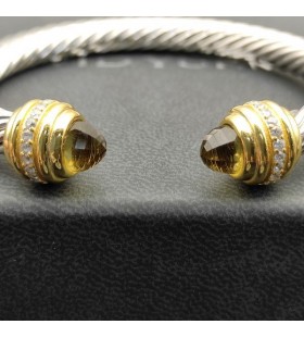 David Юрман Klasyczna Damska Bransoletka mankiet Cablespira ze Srebra z Żółtego Złota 18 Karat Z Brązowymi Diamentami 7 mm