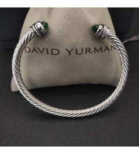 David Юрман Klasyczna Damska bransoletka mankiet Cablespira ze Srebra z Ciemno-Zielonymi Diamentami 5 mm