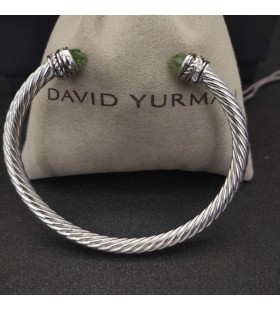 David Юрман Klasyczna Damska bransoletka mankiet Cablespira ze Srebra z Jasno-Zielonymi Diamentami 5 mm