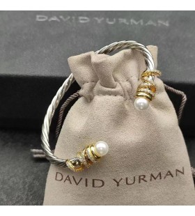 David Юрман Damska Bransoletka Mankiet Helena Ze Srebra Z Żółtego Złota 18 Karat Z Perłami i Diamentami 4 mm