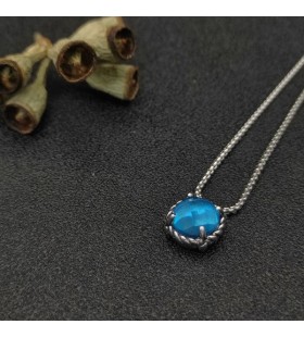 David Yurman Kobiecy Naszyjnik z Zawieszeniem Petite Chatelaine ze Srebra z Niebieskim Topaz 8 mm