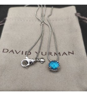 David Yurman Kobiecy Naszyjnik z Zawieszeniem Petite Chatelaine ze Srebra z Niebieskim Topaz 8 mm