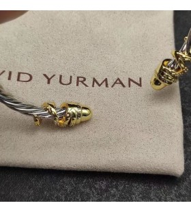 David Yurman Klasyczna Damska bransoletka mankiet Petite Helena ze Srebra z Żółtego Złota 18 Karat, Złotymi Kopułami i diamentami 4 mm