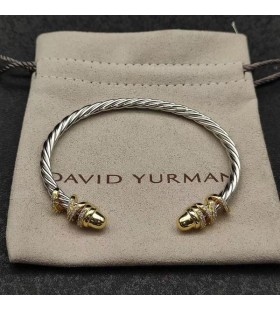 David Yurman Klasyczna Damska bransoletka mankiet Petite Helena ze Srebra z Żółtego Złota 18 Karat, Złotymi Kopułami i diamentami 4 mm