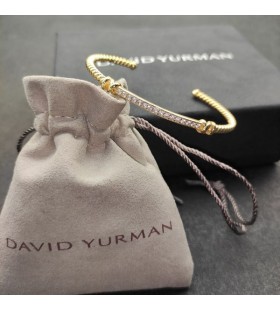 David Yurman Damska Bransoletka mankiet Petite Helena Classic Cable Station z Żółtego Złota 18 Karat z brylantami 3 mm